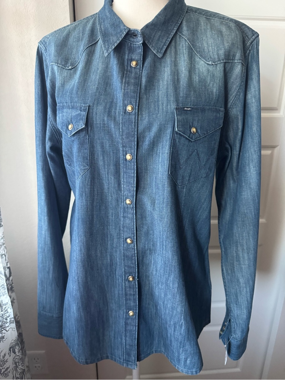 Wrangler Blue Denim Western Button-Down Shirt